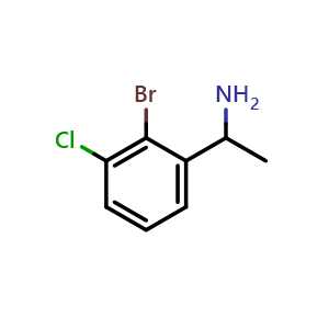 Chemical structure of 1-(2-bromo-3-chlorophenyl)ethan-1-amine , CAS 1391073-63-4, AChemBlock AD284330