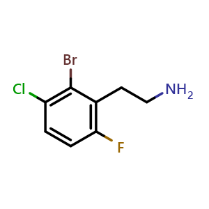 Chemical structure of 2-(2-bromo-3-chloro-6-fluorophenyl)ethan-1-amine , CAS 1823516-96-6, AChemBlock AD284333