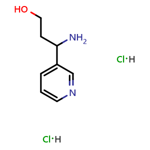 Chemical structure of 3-Amino-3-(pyridin-3-yl)propan-1-ol dihydrochloride , CAS 1171991-27-7, AChemBlock AD284334