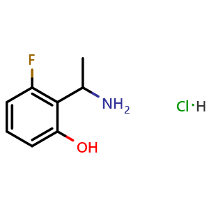 Chemical structure of 2-(1-aminoethyl)-3-fluorophenol hydrochloride , CAS 2418709-11-0, AChemBlock AD284335