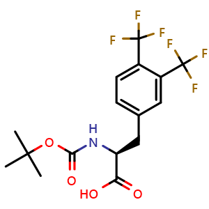 Chemical structure of (S)-3-(3,4-Bis(trifluoromethyl)phenyl)-2-(tert-butoxycarbonylamino)propanoic acid , CAS 2120095-23-8, AChemBlock AD284338