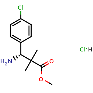 Chemical structure of Methyl (R)-3-amino-3-(4-chlorophenyl)-2,2-dimethylpropanoate hydrochloride , CAS 2990949-02-3, AChemBlock AD284345