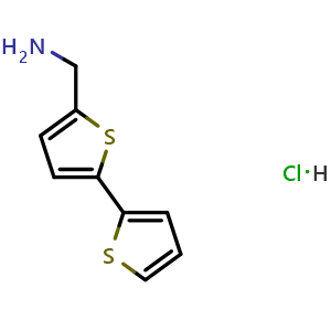 Chemical structure of [2,2'-bithiophen]-5-ylmethanamine hydrochloride , CAS 90564-56-0, AChemBlock AD284348