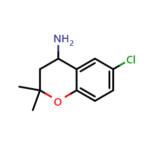 Chemical structure of 6-chloro-2,2-dimethylchroman-4-amine , CAS 841269-03-2, AChemBlock AD284351