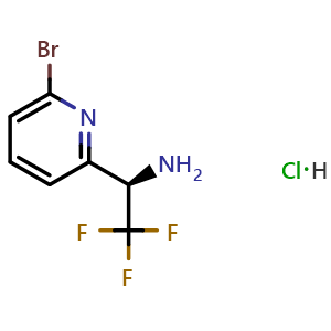 Chemical structure of (R)-1-(6-bromopyridin-2-yl)-2,2,2-trifluoroethan-1-amine hydrochloride , CAS 1391502-59-2, AChemBlock AD284354