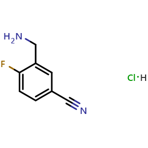 Chemical structure of 3-(aminomethyl)-4-fluorobenzonitrile hydrochloride , CAS 1354951-19-1, AChemBlock AD284361