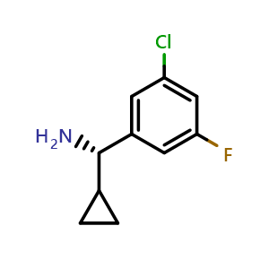 Chemical structure of (S)-(3-chloro-5-fluorophenyl)(cyclopropyl)methanamine , CAS 1212842-17-5, AChemBlock AD284370