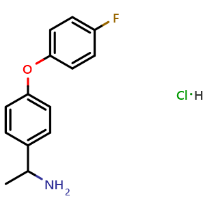 Chemical structure of 1-(4-(4-fluorophenoxy)phenyl)ethan-1-amine hydrochloride , CAS 2138519-32-9, AChemBlock AD284372