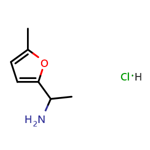 Chemical structure of 1-(5-methylfuran-2-yl)ethan-1-amine hydrochloride , CAS 2664343-08-0, AChemBlock AD284378