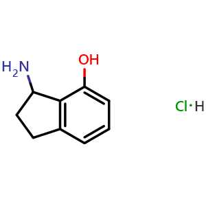 Chemical structure of 3-amino-2,3-dihydro-1H-inden-4-ol hydrochloride , CAS 93747-89-8, AChemBlock AD284379
