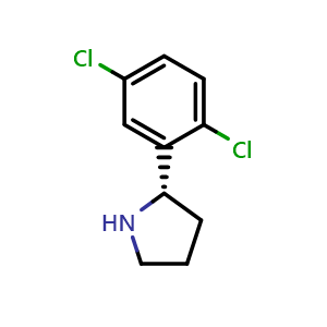Chemical structure of (S)-2-(2,5-dichlorophenyl)pyrrolidine , CAS 1228569-83-2, AChemBlock AD284392