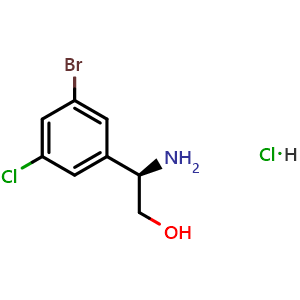 Chemical structure of (R)-2-amino-2-(3-bromo-5-chlorophenyl)ethan-1-ol hydrochloride , CAS 2408937-02-8, AChemBlock AD284393