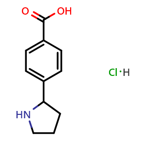 Chemical structure of 4-(pyrrolidin-2-yl)benzoic acid hydrochloride , CAS 1414958-11-4, AChemBlock AD284397