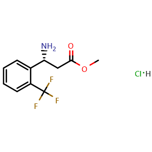 Chemical structure of methyl (R)-3-amino-3-(2-(trifluoromethyl)phenyl)propanoate hydrochloride , CAS 2988842-94-8, AChemBlock AD284411