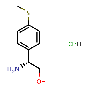 Chemical structure of (R)-2-amino-2-(4-(methylthio)phenyl)ethanol hydrochloride , CAS 1391499-79-8, AChemBlock AD284416