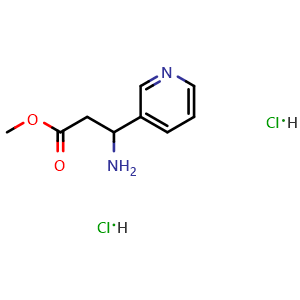 Chemical structure of Methyl 3-amino-3-(pyridin-3-yl)propanoate dihydrochloride , CAS 298214-98-9, AChemBlock AD284417