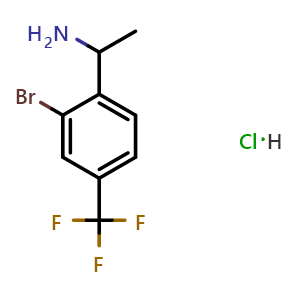 Chemical structure of 1-(2-Bromo-4-(trifluoromethyl)phenyl)ethan-1-amine hydrochloride , CAS 2204562-89-8, AChemBlock AD284418