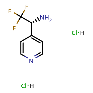 Chemical structure of (R)-2,2,2-trifluoro-1-(pyridin-4-yl)ethan-1-amine dihydrochloride , CAS 2832602-19-2, AChemBlock AD284419