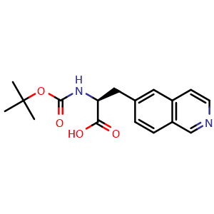 Chemical structure of (S)-2-((tert-Butoxycarbonyl)amino)-3-(isoquinolin-6-yl)propanoic acid , CAS 1212910-44-5, AChemBlock AD284426