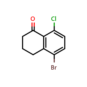 Chemical structure of 5-Bromo-8-chloro-3,4-dihydro-1(2H)-naphthalenone , CAS 1260014-65-0, AChemBlock AD284427