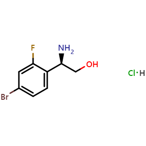 Chemical structure of (R)-2-amino-2-(4-bromo-2-fluorophenyl)ethan-1-ol hydrochloride , CAS 1391527-40-4, AChemBlock AD284434