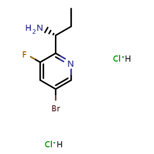 Chemical structure of (R)-1-(5-bromo-3-fluoropyridin-2-yl)propan-1-amine dihydrochloride , CAS 1391555-00-2, AChemBlock AD284438