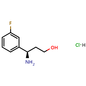 Chemical structure of (R)-3-amino-3-(3-fluorophenyl)propan-1-ol hydrochloride , CAS 1263094-10-5, AChemBlock AD284445