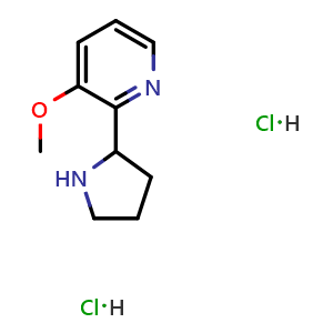 Chemical structure of 3-Methoxy-2-(pyrrolidin-2-yl)pyridine dihydrochloride , CAS 2138072-72-5, AChemBlock AD284446