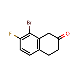 Chemical structure of 8-Bromo-7-fluoro-3,4-dihydronaphthalen-2(1H)-one , CAS 1336952-75-0, AChemBlock AD284455