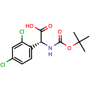 Chemical structure of (R)-2-((tert-butoxycarbonyl)amino)-2-(2,4-dichlorophenyl)acetic acid , CAS 1228571-81-0, AChemBlock AD284470