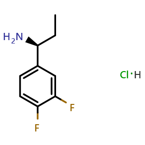 Chemical structure of (S)-1-(3,4-Difluorophenyl)propan-1-amine hydrochloride , CAS 1785760-88-4, AChemBlock AD284473