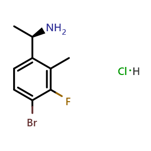 Chemical structure of (1R)-1-(4-bromo-3-fluoro-2-methylphenyl)ethan-1-amine hydrochloride , CAS 2388489-25-4, AChemBlock AD284476