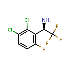 Chemical structure of (R)-1-(2,3-dichloro-6-fluorophenyl)-2,2,2-trifluoroethan-1-amine , CAS 1336734-45-2, AChemBlock AD284482