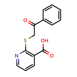 Chemical structure of 2-[(2-Oxo-2-phenylethyl)thio]nicotinic acid , CAS 142221-23-6, AChemBlock AD284490