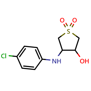 Chemical structure of 3-((4-chlorophenyl)amino)-4-hydroxytetrahydrothiophene 1,1-dioxide , CAS 35895-28-4, AChemBlock AD284499