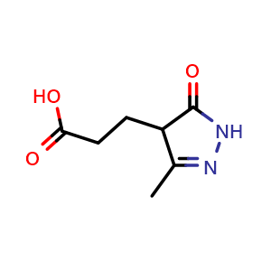 Chemical structure of 3-(3-Methyl-5-oxo-4,5-dihydro-1H-pyrazol-4-yl)propanoic acid , CAS 224568-17-6, AChemBlock AD284505