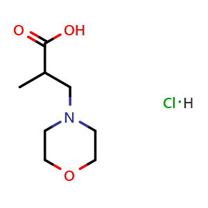 Chemical structure of 2-Methyl-3-morpholin-4-ylpropanoic acid hydrochloride , CAS 1052522-32-3, AChemBlock AD284514