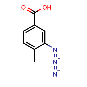 Chemical structure of 3-azido-4-methylbenzoic acid , CAS 98555-09-0, AChemBlock AD284524