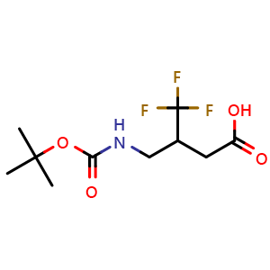 Chemical structure of 3-({[(tert-butoxy)carbonyl]amino}methyl)-4,4,4-trifluorobutanoic acid , CAS 2228922-25-4, AChemBlock AD284533