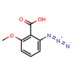Chemical structure of 2-azido-6-methoxybenzoic acid , CAS 1191076-42-2, AChemBlock AD284539