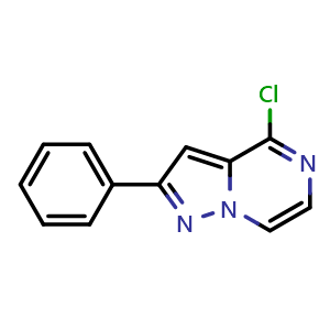 Chemical structure of 4-Chloro-2-phenylpyrazolo[1,5-a]pyrazine , CAS 1019164-34-1, AChemBlock AD284546