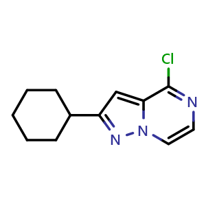 Chemical structure of 4-Chloro-2-cyclohexylpyrazolo[1,5-a]pyrazine , CAS 2097975-99-8, AChemBlock AD284549