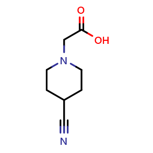 Chemical structure of 2-(4-Cyanopiperidin-1-yl)acetic acid , CAS 1862583-16-1, AChemBlock AD284559