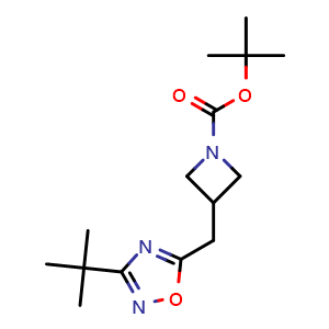 Chemical structure of tert-Butyl 3-[(3-tert-Butyl-1,2,4-oxadiazol-5-yl)methyl]azetidine-1-carboxylate , CAS 1692345-31-5, AChemBlock AD284565