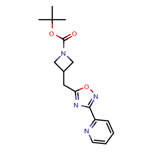Chemical structure of tert-Butyl 3-{[3-(pyridin-2-yl)-1,2,4-oxadiazol-5-yl]methyl}azetidine-1-carboxylate , CAS 1698489-09-6, AChemBlock AD284566