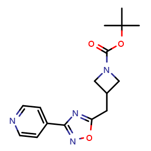 Chemical structure of tert-butyl 3-{[3-(pyridin-4-yl)-1,2,4-oxadiazol-5-yl]methyl}azetidine-1-carboxylate , CAS 1699532-58-5, AChemBlock AD284567
