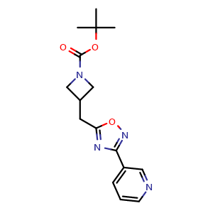 Chemical structure of tert-butyl 3-{[3-(pyridin-3-yl)-1,2,4-oxadiazol-5-yl]methyl}azetidine-1-carboxylate , CAS 1702389-46-5, AChemBlock AD284568