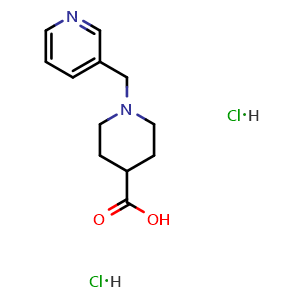 Chemical structure of 1-[(pyridin-3-yl)methyl]piperidine-4-carboxylic acid dihydrochloride , CAS 946409-40-1, AChemBlock AD284569