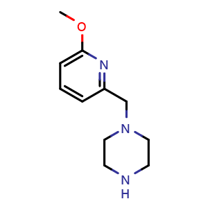 Chemical structure of 1-[(6-methoxypyridin-2-yl)methyl]piperazine , CAS 1211585-16-8, AChemBlock AD284570