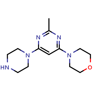 Chemical structure of 4-[2-methyl-6-(piperazin-1-yl)pyrimidin-4-yl]morpholine , CAS 1706438-01-8, AChemBlock AD284571